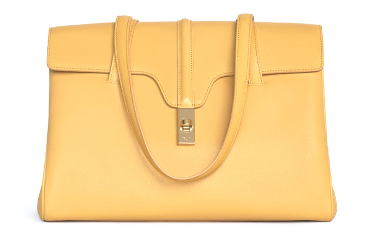CELINE 16 Cow Leather Handbag Handbag Medium Size Women's Yellow