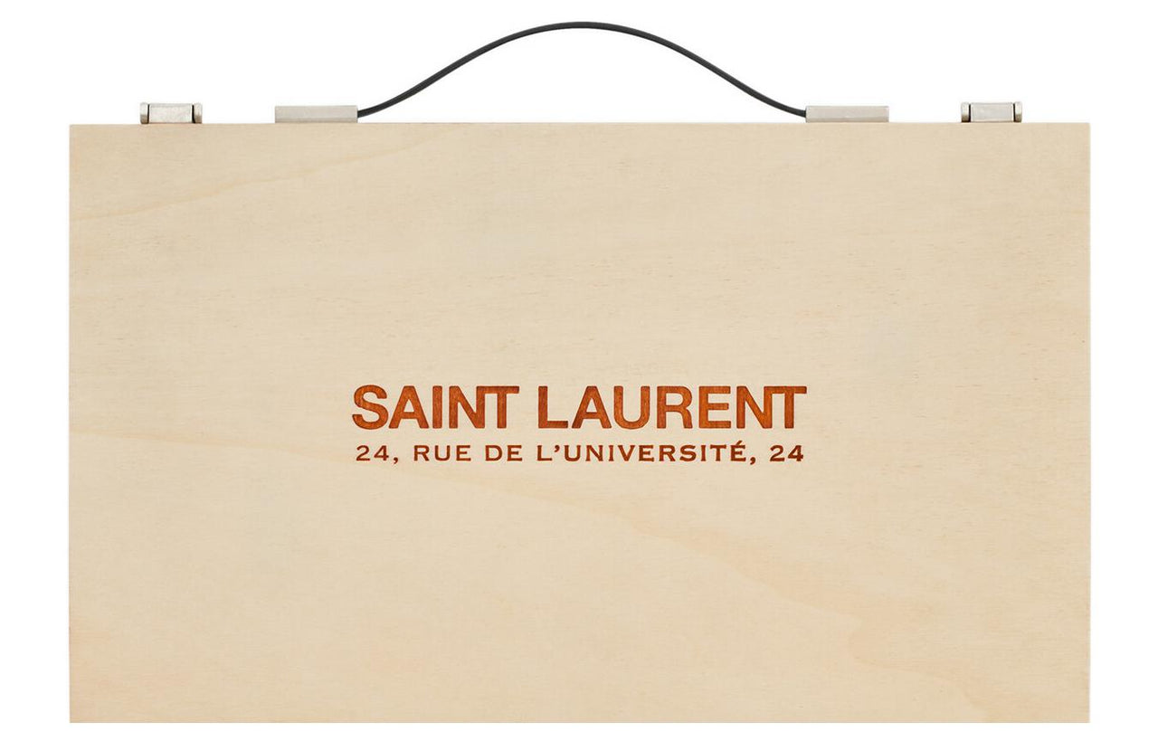 SAINT LAURENT Wooden Cow Leather Patchwork Handbag Women's Beige