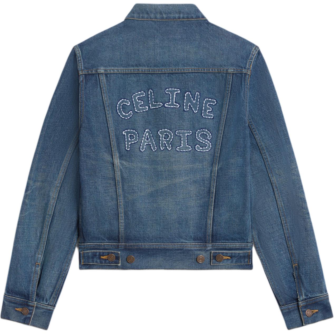 CELINE Trucker Jacket In Dark Union Wash Denim