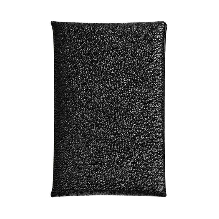 HERMES Calvi Chandra Goatskin Card Holder Women's 89 Noir Black