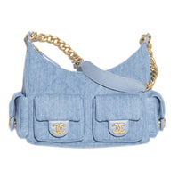 CHANEL Denim Hobo Bag Handbag Shoulder Bag Large Size Women's Light Blue