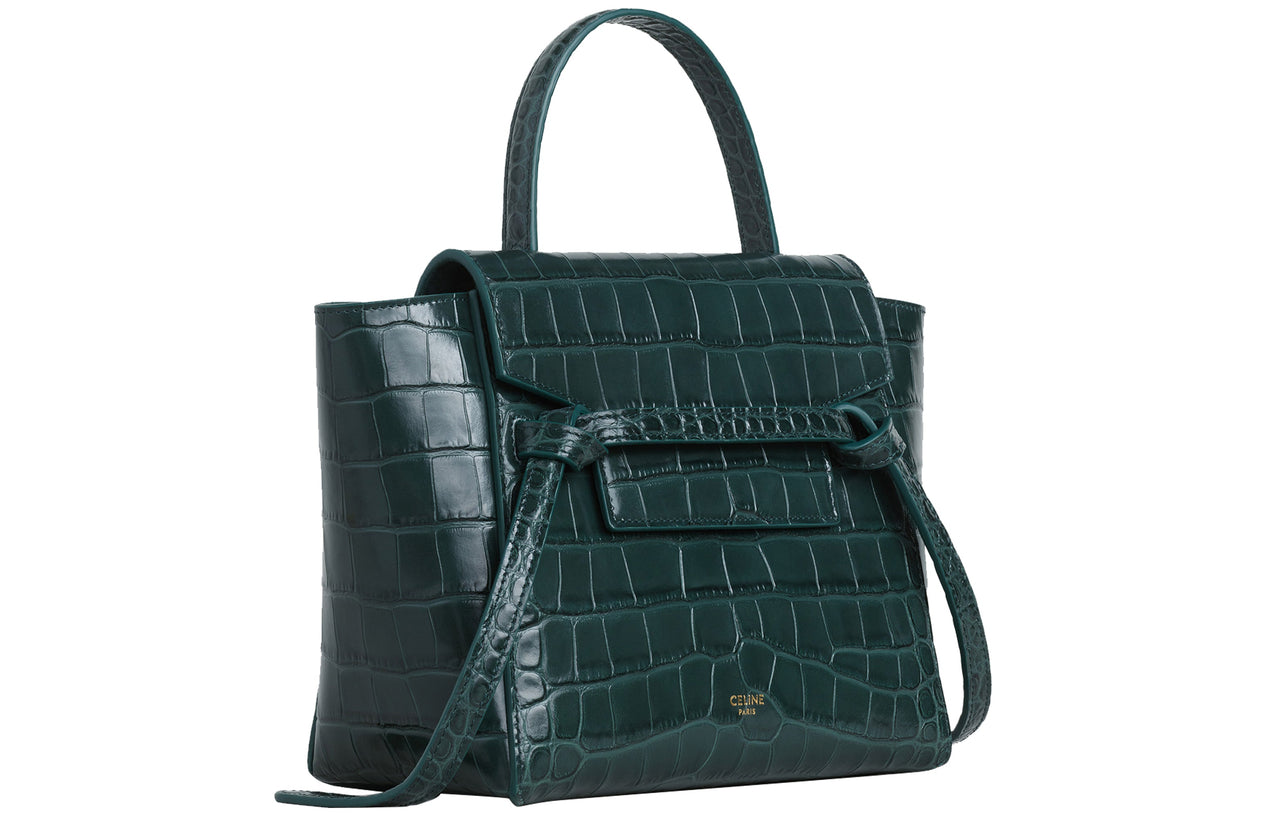 CELINE Belt Crocodile Pattern Embossed Cow Leather Shoulder Bag, Crossbody Bag, Handbag Women's Dark Green