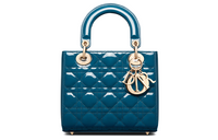 DIOR Lady Dior Patent Leather Calfskin Handbag Shoulder Bag Crossbody Bag Clutch Small Size Women's Gray Blue
