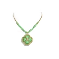 CHANEL Metal Resin Glass Pearl Crystal Necklaces Women's Green