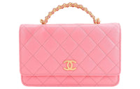 CHANEL Embossed Calfskin With Grains Shoulder Bag Crossbody Bag Handbag Regular Women's Coral Pink