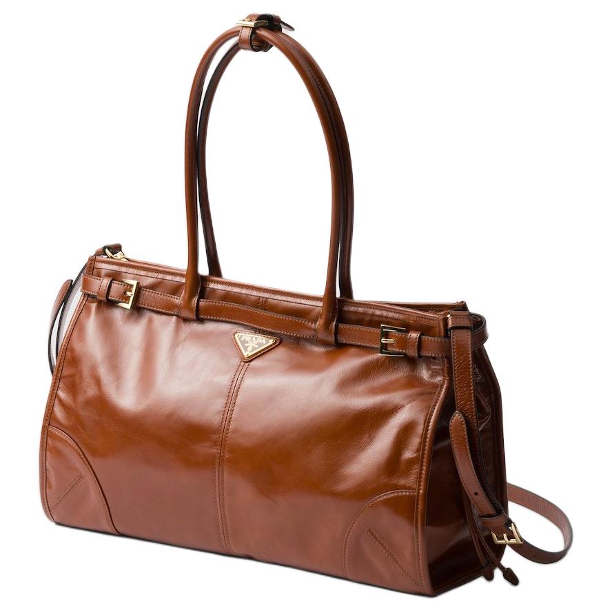 PRADA Calfskin Handbag, Shoulder Bag Tubas Women's Rosewood
