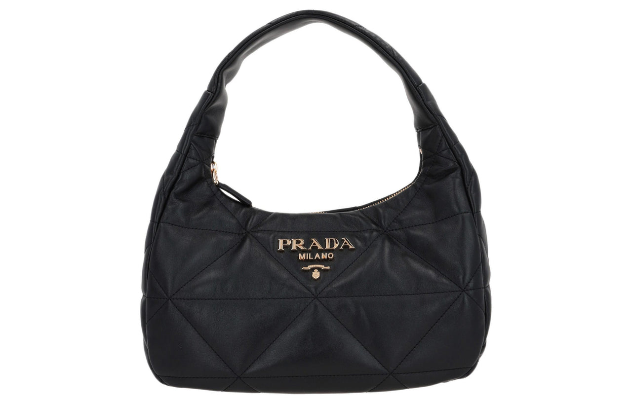 PRADA Lambskin Hobo Bag Shoulder Bag Crossbody Bag Handbag Medium Size Women's Black