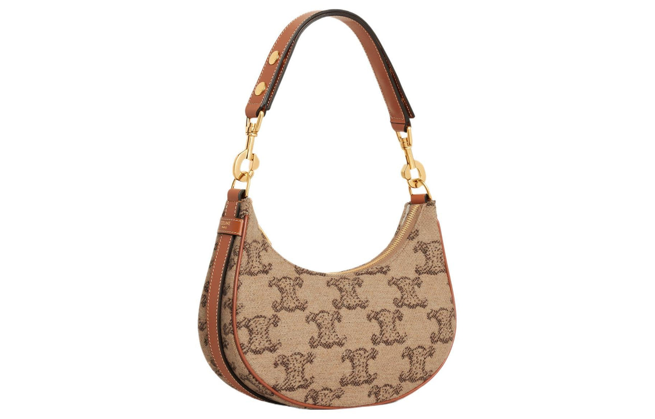 CELINE AVA Fabric With Cow Leather Handbag Shoulder Bag Women's Camel
