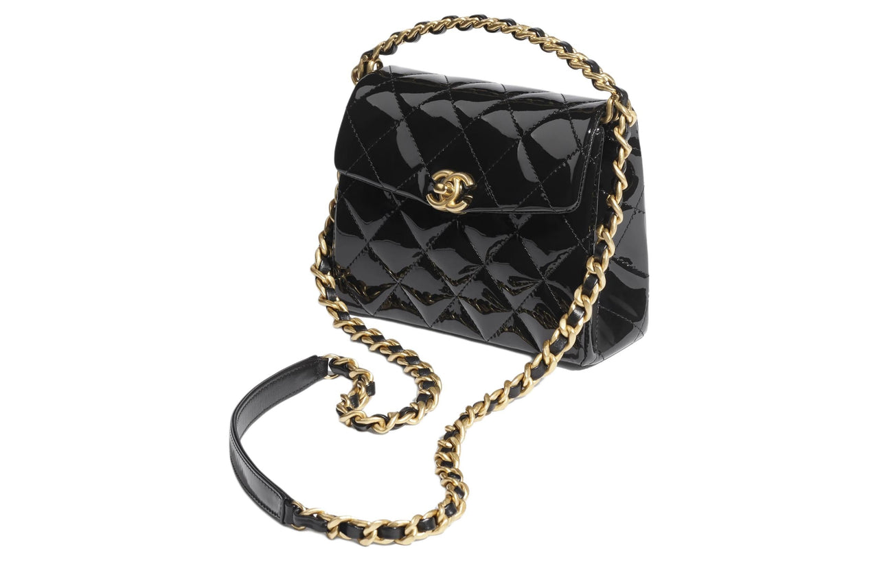 CHANEL Patent Leather Calfskin Zipper Closure Bag Shoulder Bag Crossbody Bag Handbag Mini Women's Black