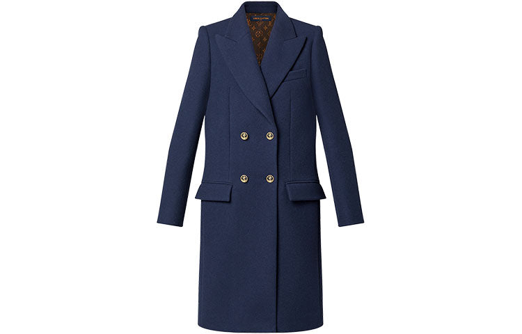 LOUIS VUITTON SS22 Velvet-feel Coat Women's Marine Blue