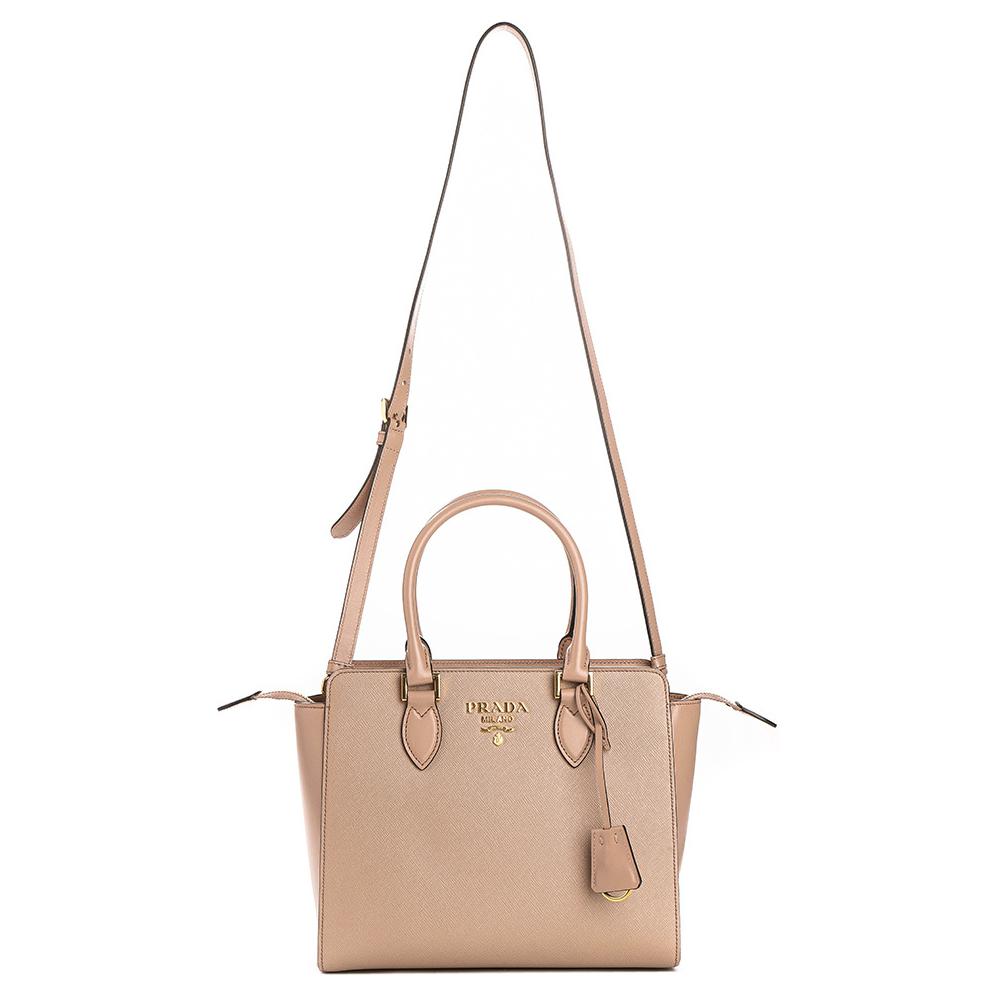 PRADA Calfskin Shoulder Bag Crossbody Bag Handbag Women's Beige