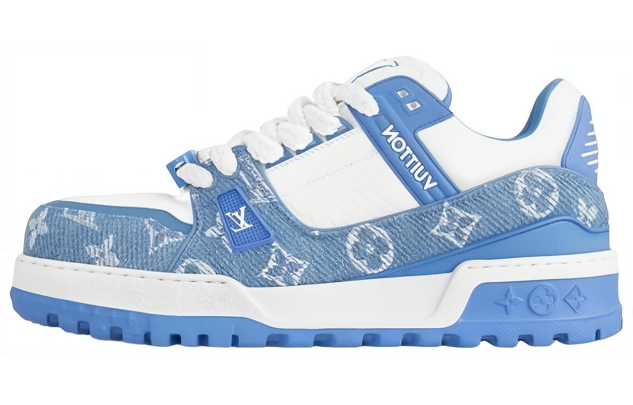 LOUIS VUITTON Trainer Maxi Low-Top Skateboard Shoes Unisex Blue White