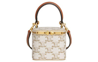CELINE Triomphe Calfskin Trim Box Bag, Shoulder Bag, Crossbody Bag, Handbag Mini Women's White/Tawny