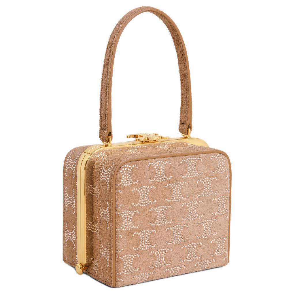 CELINE Suede Calfskin Handbag Women's Light Camel