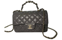 CHANEL Classic Flap CF Sheepskin Handbag, Shoulder Bag, Crossbody Bag Mini Women's Gray