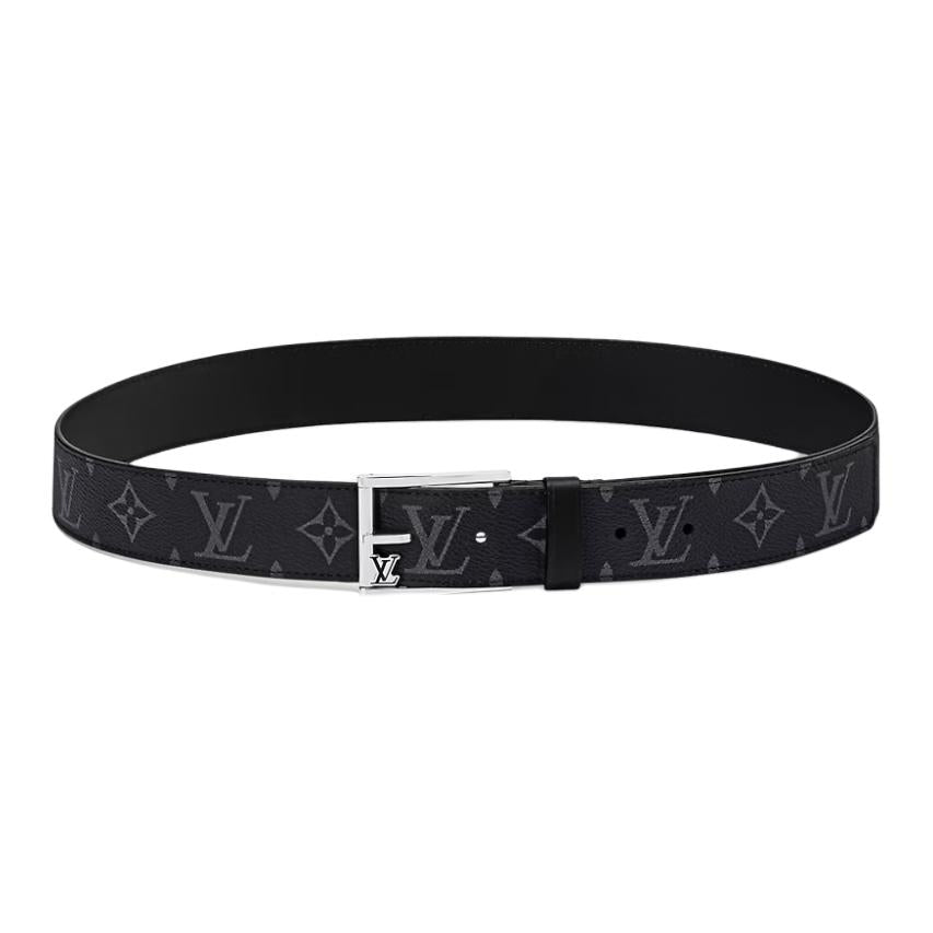 LOUIS VUITTON Cow Leather Leather Belts Men's Black Width 3.5CM