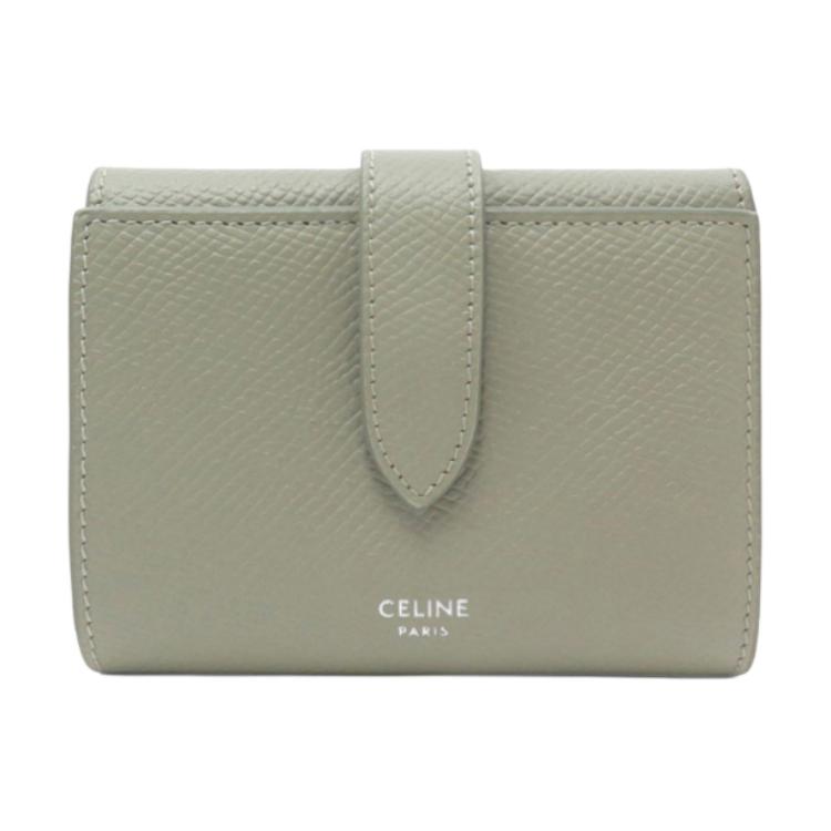CELINE Leather Wallet Women's Green Clay