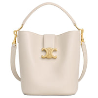 CELINE Cow Leather Bucket Bags Shoulder Bag Crossbody Bag Handbag Small Size Women's Light Beige