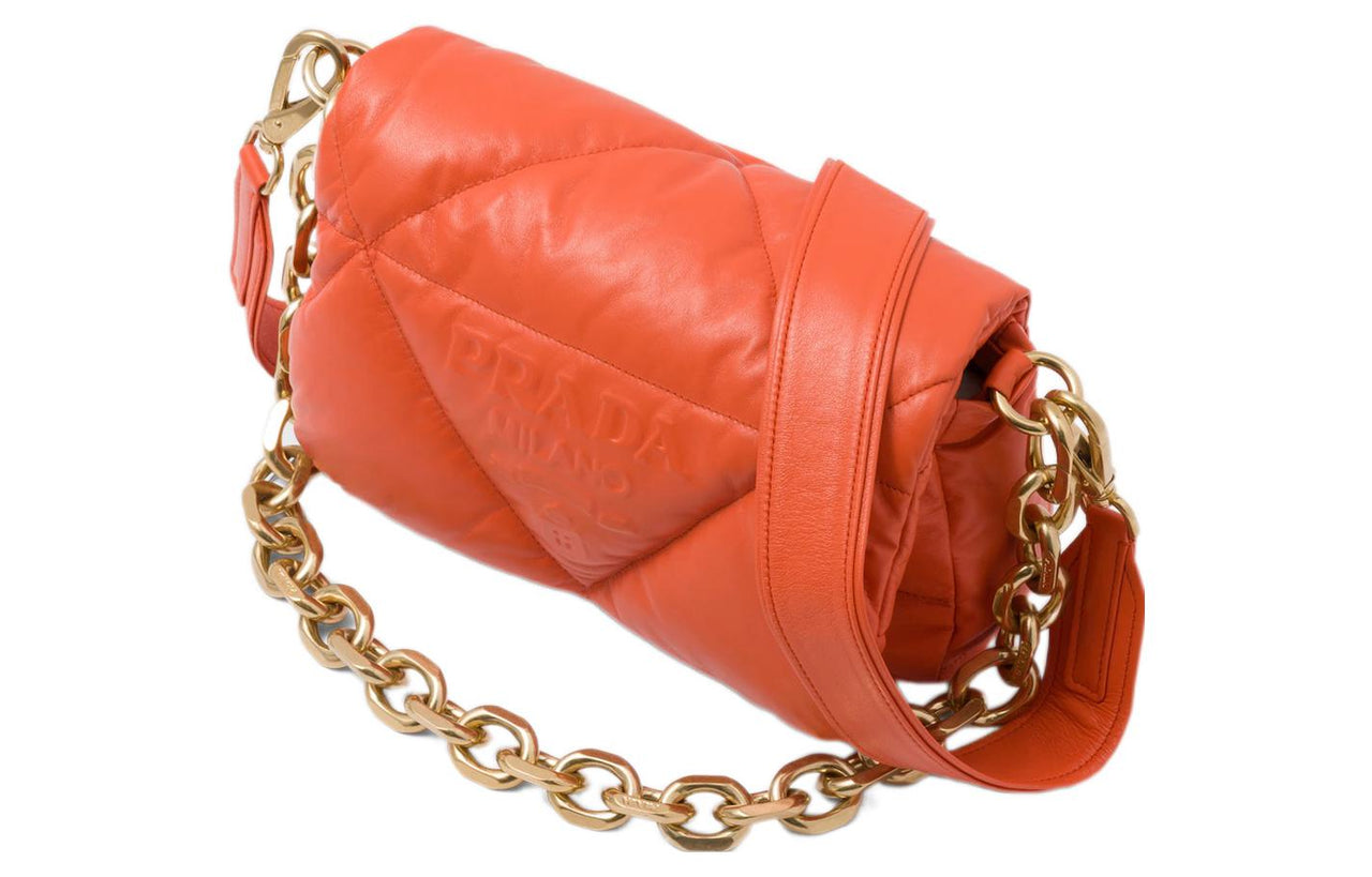 PRADA Leather Portable Crossbody Bag Shoulder Bag Women's Orange