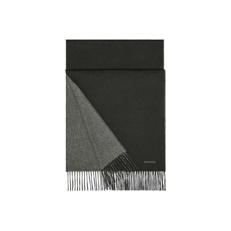 HERMES Knit Scarves Unisex Gray Black