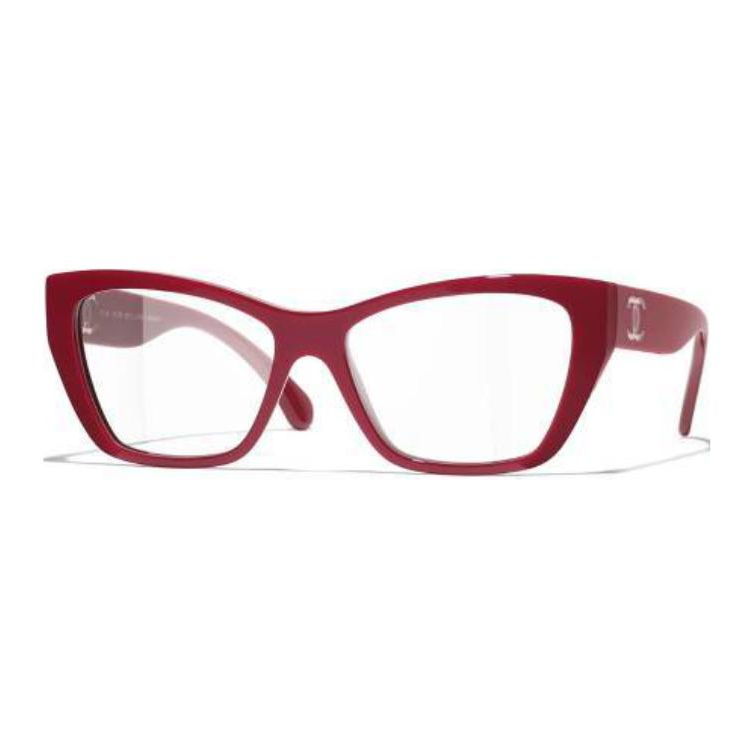 CHANEL Acetate Cat Eye Eyeglass Frames Women's Red