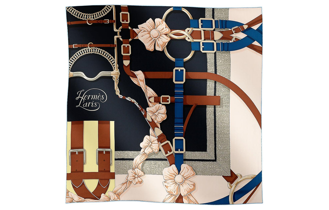 HERMES Silk Scarves Women's Dark Blue