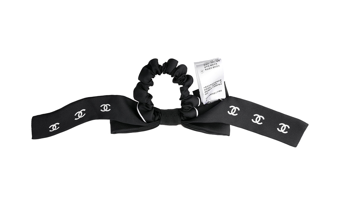 CHANEL Silk Hair Tie Women's Black