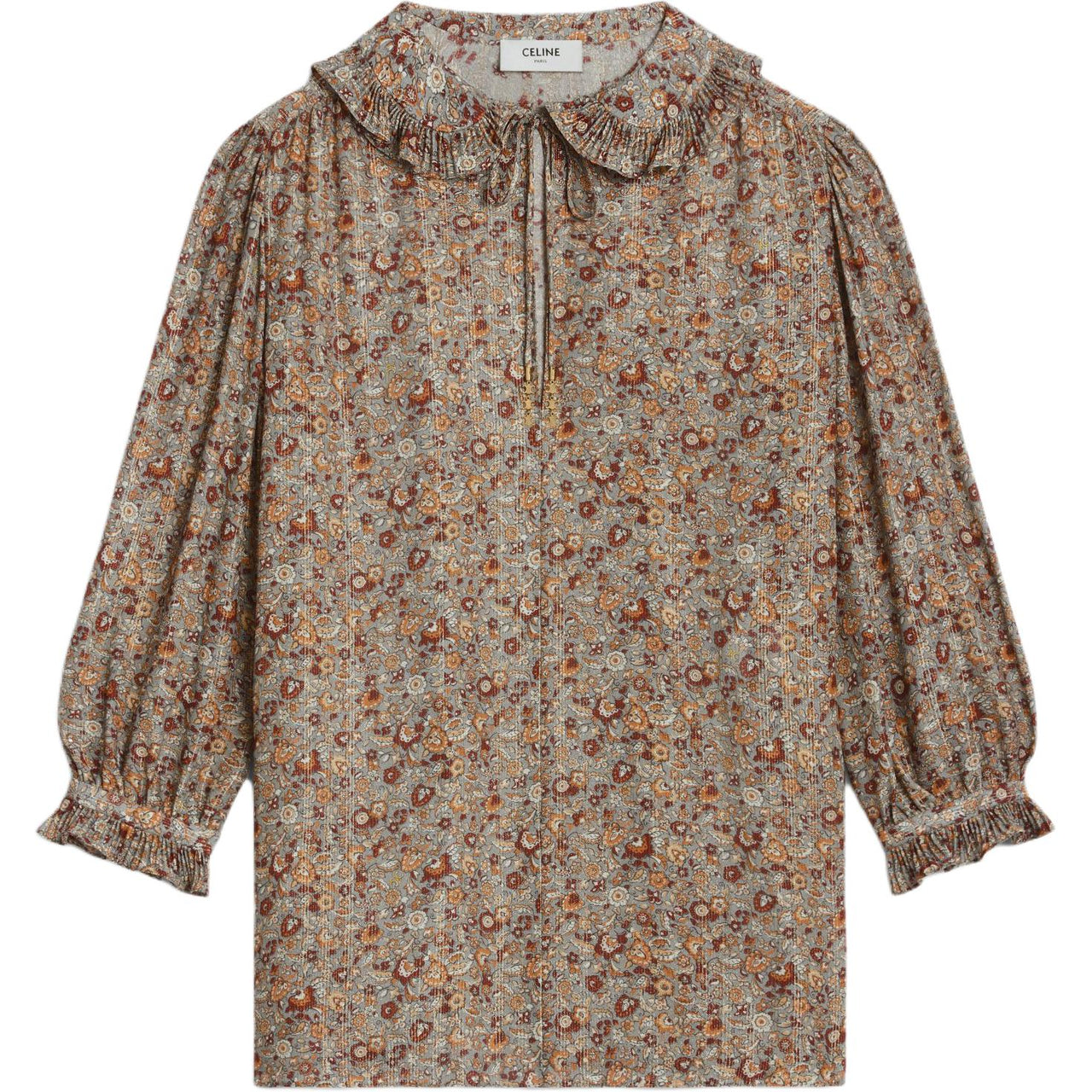 CELINE Blouse With Frilled Claudine Collar In Lamé Sablé