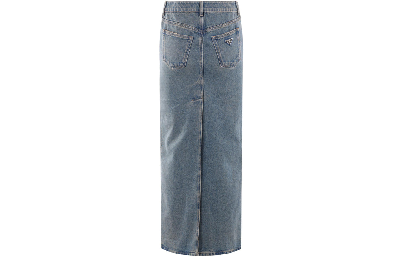 PRADA Denim Long Skirt Women's Blue