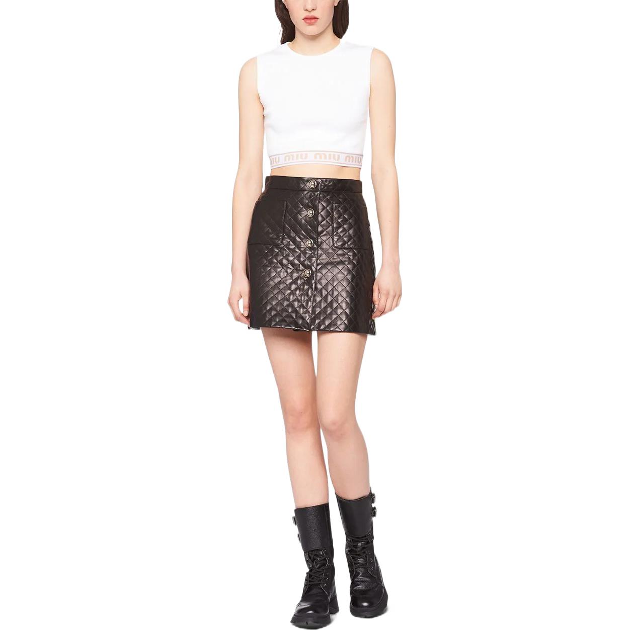 MIU MIU SS22 Leather Short Skirts Women's Black