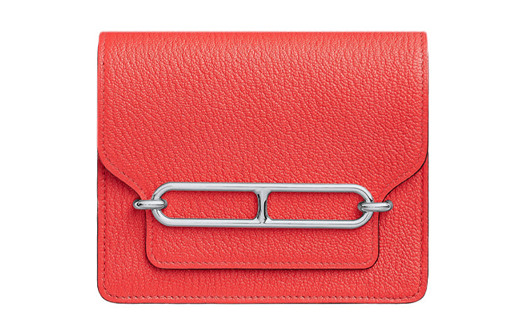 HERMES Roulis Goatskin Wallet Women's Texas Rose Pink