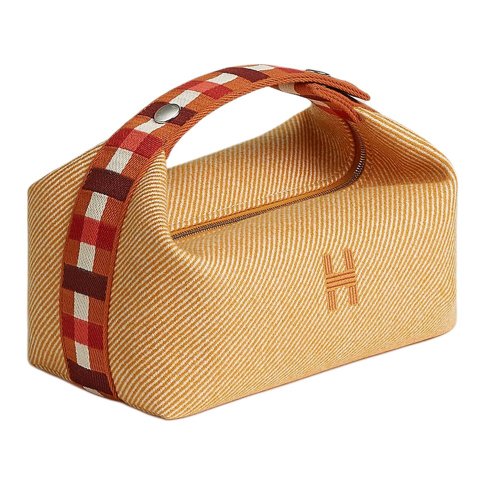 HERMES Bride-a-Brac Wool Storage Bags Toiletry Bags Small Size Unisex Light Yellow Umber
