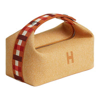 HERMES Bride-a-Brac Wool Storage Bags Toiletry Bags Small Size Unisex Light Yellow Umber