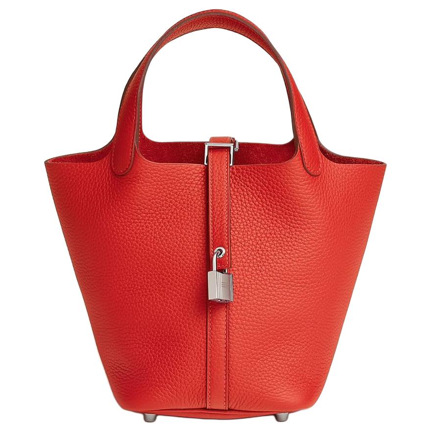 HERMES Picotin Clemence Bullock Leather Bucket Bags Handbags Women's Orange