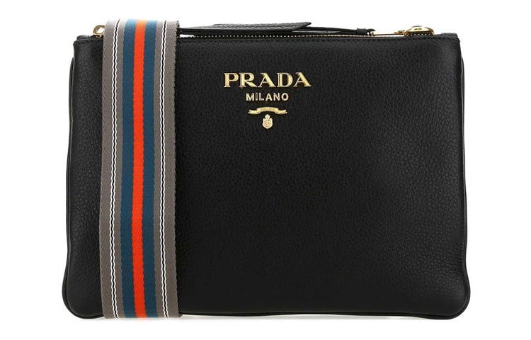 PRADA Cow Leather Shoulder Backpack Unisex Black
