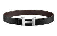 HERMES Minimalist Style Shiny Silver Buckle Togo Calfskin Double-Sided Leather Belt Men's Black/Ebony Width: 3.8cm