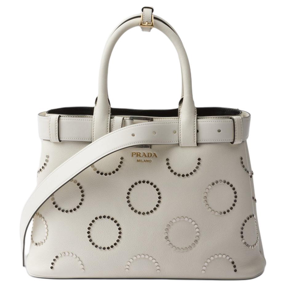 PRADA Leather Shoulder Bag Crossbody Bag Handbag Small Size Women's White & Black