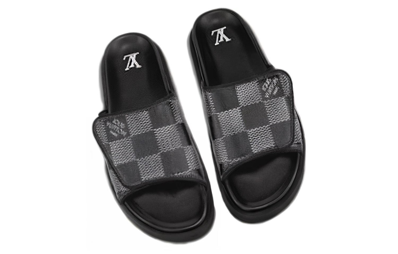 LOUIS VUITTON Miami Slide Slippers Men's Black Gray