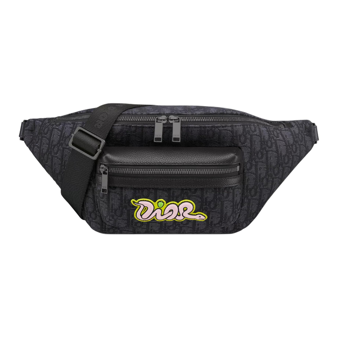 DIOR KAWS Collaboration Rider 2.0 Fabric Fanny Pack Men's Black
