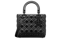 DIOR Lady Dior Crackle Cannage Calfskin Lady Dior Bag, Shoulder Bag, Crossbody Bag, Handbag Medium Size Women's Black