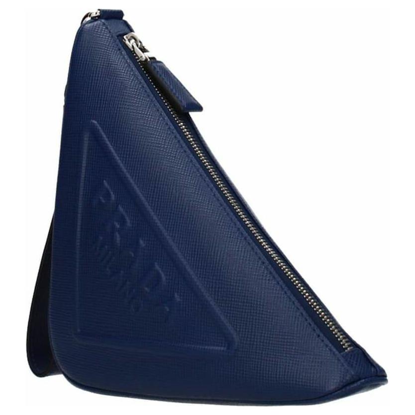 PRADA Triangle Leather Triangle Bag Clutch Small Size Men's Blue