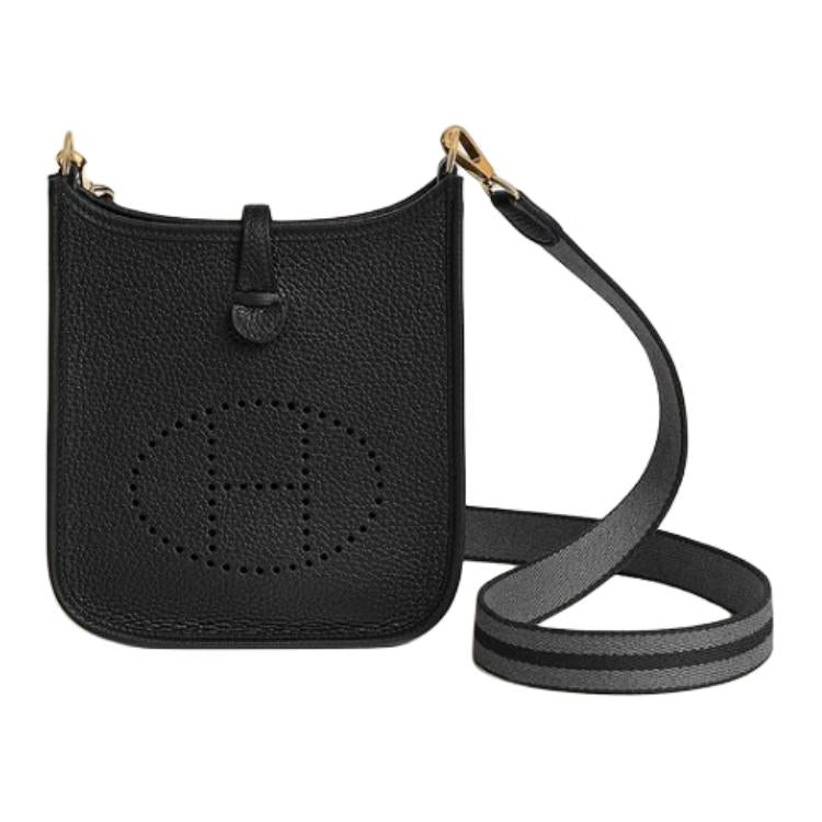 HERMES Evelyne Clemence Bullock Leather Ivorie Shoulder Bag Crossbody Bag Women's Black