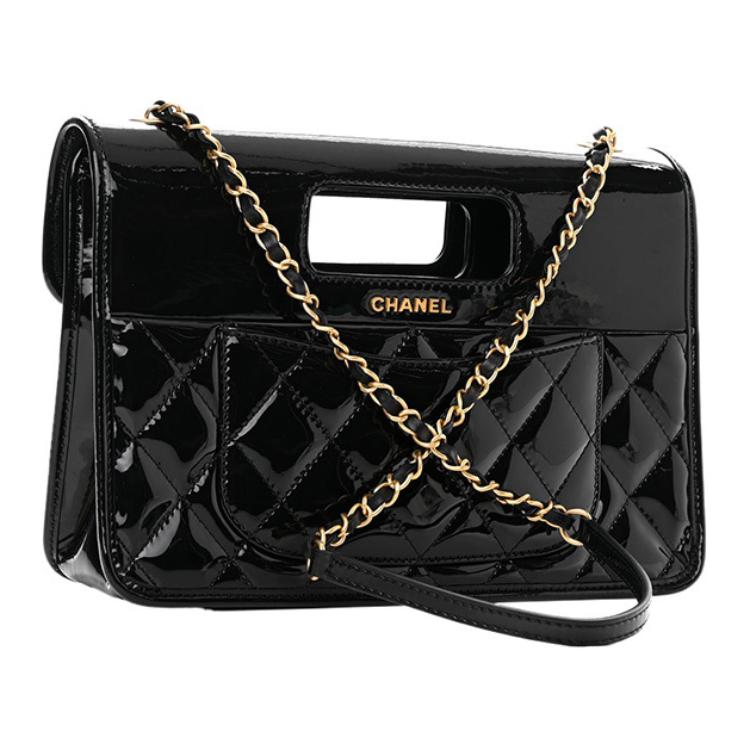 CHANEL Patent Leather Zipper Bag Messenger Bag Briefcase Shoulder Bag Crossbody Bag Handbag Women's Black
