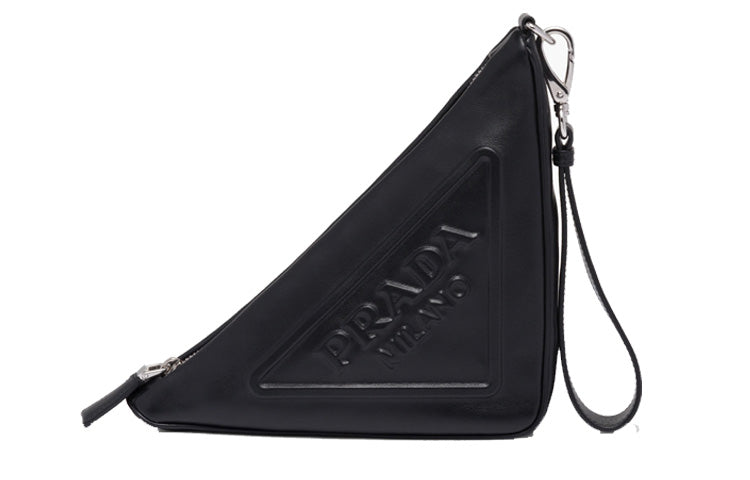 PRADA Nappa Sheepskin Triangle Clutch Women's Black