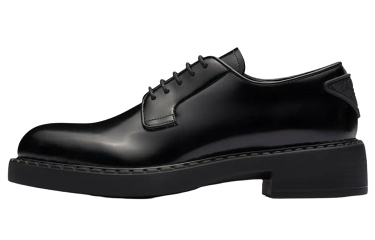 PRADA Derby 50mm Shoes Black Brushed Leather Women's