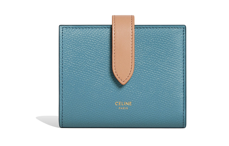 CELINE Grained Calfskin Wallet Women's Camel/Blue