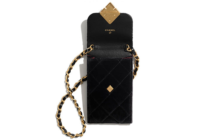 CHANEL Crystal Crossbody Bags Cell Phone Pouch Women's Black