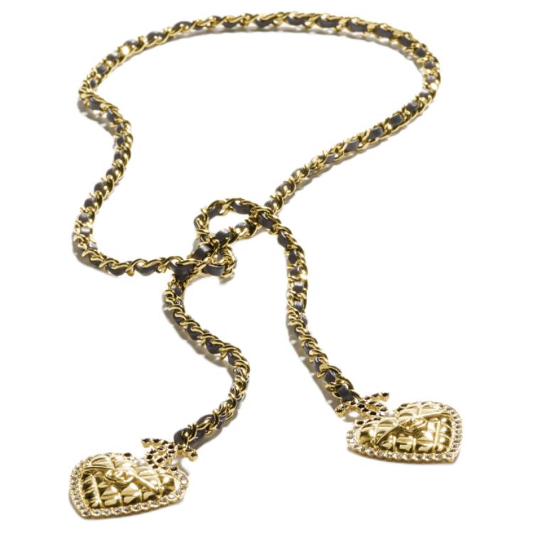 CHANEL Metal Lambskin Glazed Pearls Rhinestone Necklaces Unisex Black