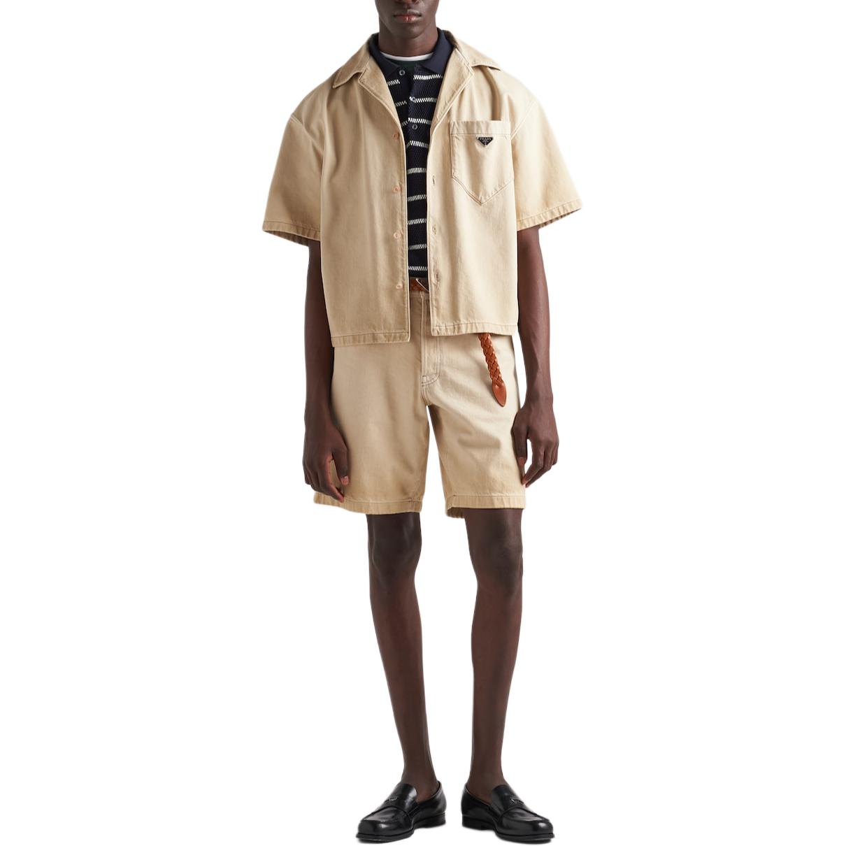 PRADA Short Sleeved Shirt In Worn Bull Denim Shirt Men's Natural