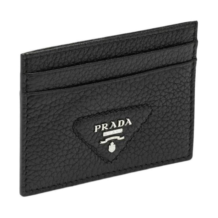 PRADA Leather Card Holder Card Holder Women's Silver